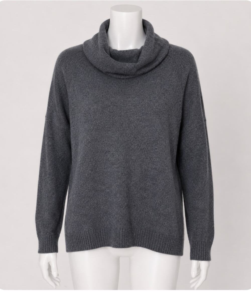 Three Dots 100% Cashmere Carbon Gray Boxy Turtle Neck Long Sleeve Sweater Small